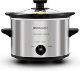 Maxi-Matic MST-250XS Electric Ceramic Slow Cooker, 1.5 Qt, Stainless Steel | Adjustable Temp, Dishwasher-Safe Glass Lid & Crock - Great for Entrees, Sauces, Stews & Dips