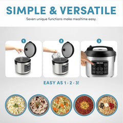 Aroma Housewares 20 Cup Cooked (10 cup uncooked) Digital Rice Cooker, Slow Cooker, Food Steamer, SS Exterior (ARC-150SB),Black