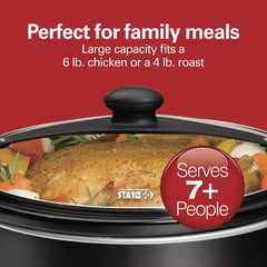 Hamilton Beach Stay or Go Portable Slow Cooker with Lid Lock, Dishwasher-Safe Crock, 6-Quart, Black 33261 | 3 Heat Settings | Lid Lock For Mess-Free Travel | Dishwasher-Safe Stoneware Crock & Glass Lid | Black | 33261