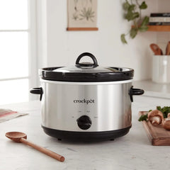 Crock-Pot 5-Quart Smudge-Proof Manual Slow Cooker, Family-Size Slow Cooker with Bonus 16oz Dip Warmer, Removable Stoneware is Oven & Dishwasher-Safe, Stainless Steel