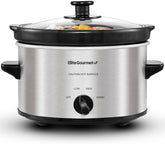Maxi-Matic MST-275XS Electric Oval Slow Cooker, 2 Qt, Stainless Steel | Adjustable Temp, Dishwasher-Safe Glass Lid & Crock - Great for Entrees, Sauces, Stews & Dips