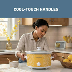 West Bend 4-Quart Manual Slow Cooker with 3 Cooking Settings, Dishwasher-Safe Ceramic and Glass Lid, 210 Watts, Yellow