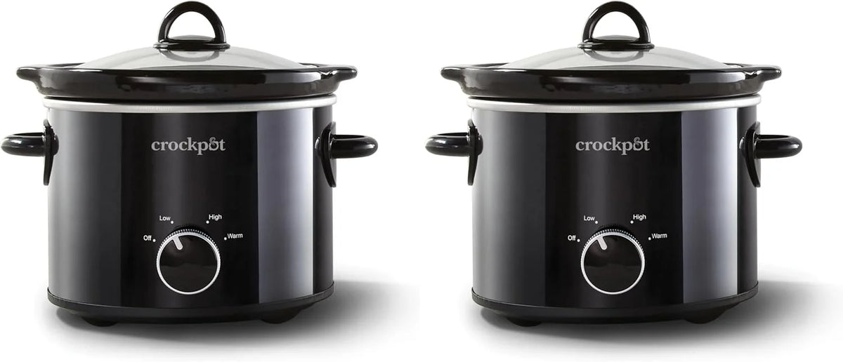 Crock-Pot 2-Quart Manual Slow Cooker, Feeds 2+ People, Great for Small Meals, Dips, & Sides; Removable Stoneware is Oven & Dishwasher-Safe, Black (Pack of 2)