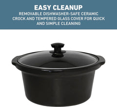 West Bend Slow Cooker 4-Quart Manual Crockery Style with Dishwasher Safe Oval Ceramic Crockpot and Glass Lid Two Temperature Settings Plus Keep Warm, 210-Watts, Black