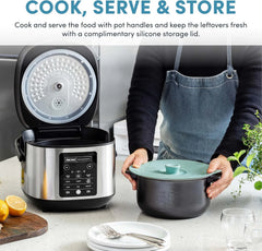 AROMA® 6-Cup (Uncooked)/ 12-Cup (Cooked) Slow Cook Rice Cooker and Brown Rice Cooker with Lift-Out Pot Handles and Silicone Storage Lid, PFAS-Free Ceramic Coating