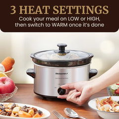 Maxi-Matic MST-275XS Electric Oval Slow Cooker, 2 Qt, Stainless Steel | Adjustable Temp, Dishwasher-Safe Glass Lid & Crock - Great for Entrees, Sauces, Stews & Dips