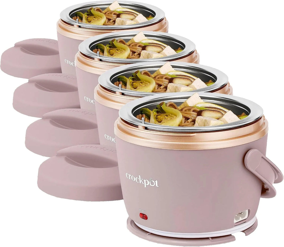 Crock-Pot 20oz Portable Electric Food Warmer, Personal Lunch Box Keeps Food Spill-Free & Warm, Ideal for Travel, Work, School, Car, On-the-Go, Dishwasher-Safe, Giftable, Blush Pink (Pack of 4)