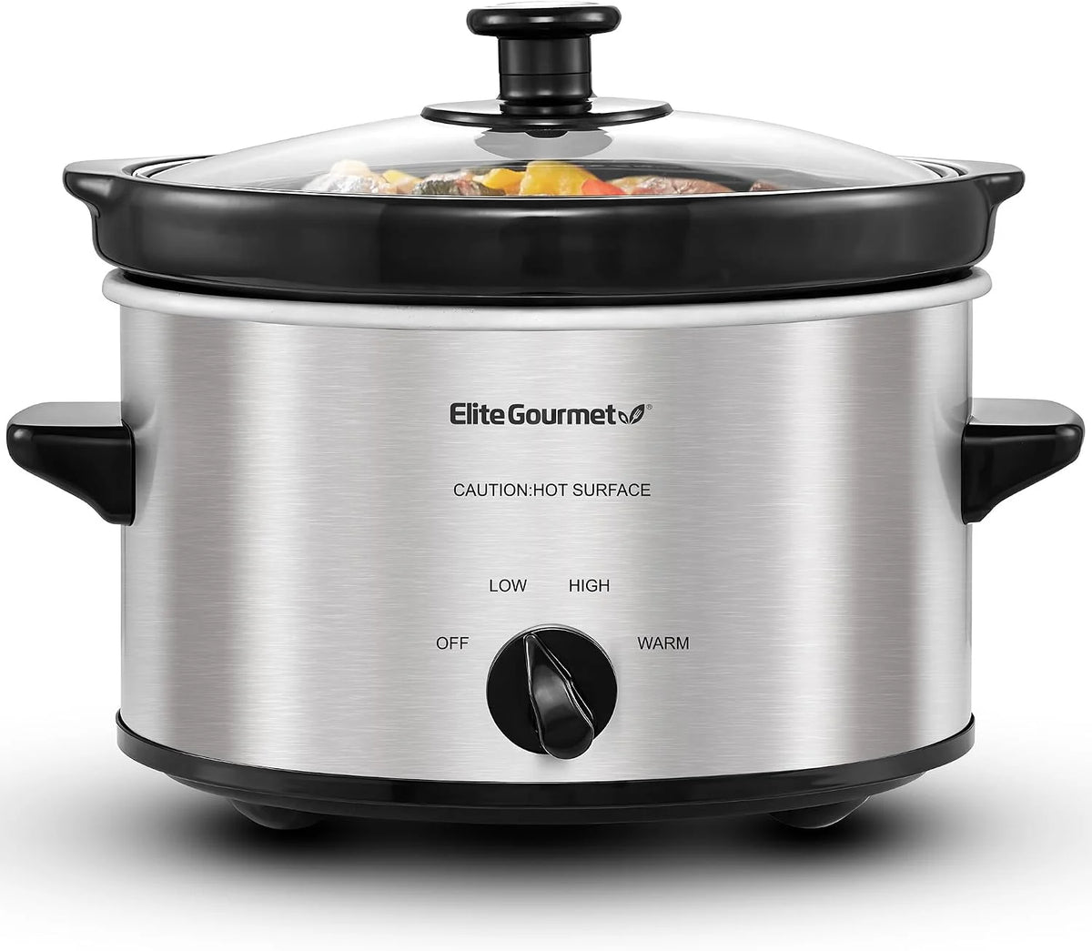 Maxi-Matic MST-275XS Electric Oval Slow Cooker, 2 Qt, Stainless Steel | Adjustable Temp, Dishwasher-Safe Glass Lid & Crock - Great for Entrees, Sauces, Stews & Dips