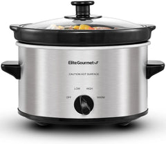 Maxi-Matic MST-275XS Electric Oval Slow Cooker, 2 Qt, Stainless Steel | Adjustable Temp, Dishwasher-Safe Glass Lid & Crock - Great for Entrees, Sauces, Stews & Dips