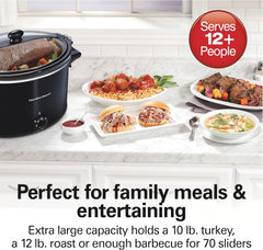 Hamilton Beach Stay or Go Extra Large 10 Quart Portable Slow Cooker | 3 Heat Settings | Lid Lock For Mess-Free Travel | Dishwasher-Safe Stoneware Crock & Glass Lid | Black | 33195G