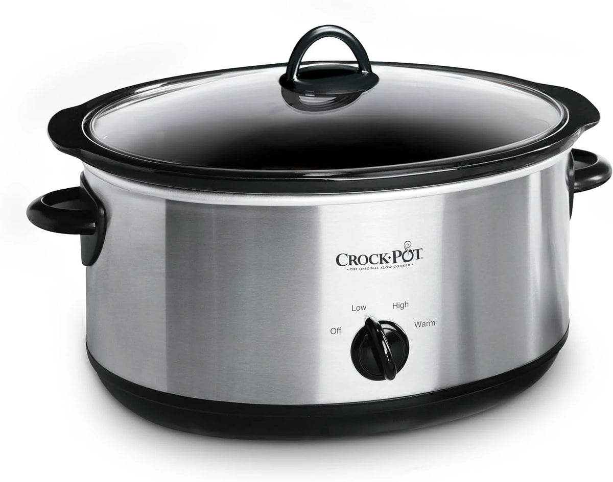 Crock-Pot 7-Quart Manual Slow Cooker, Family Size Serves 8+ People & Fits 6-lb Roast, Removable Stoneware with Warming Setting, Dishwasher Safe for Easy Cleanup, Stainless Steel
