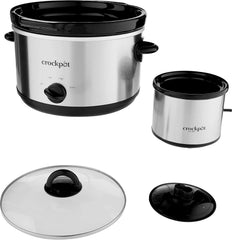 Crock-Pot 5-Quart Smudge-Proof Manual Slow Cooker, Family-Size Slow Cooker with Bonus 16oz Dip Warmer, Removable Stoneware is Oven & Dishwasher-Safe, Stainless Steel